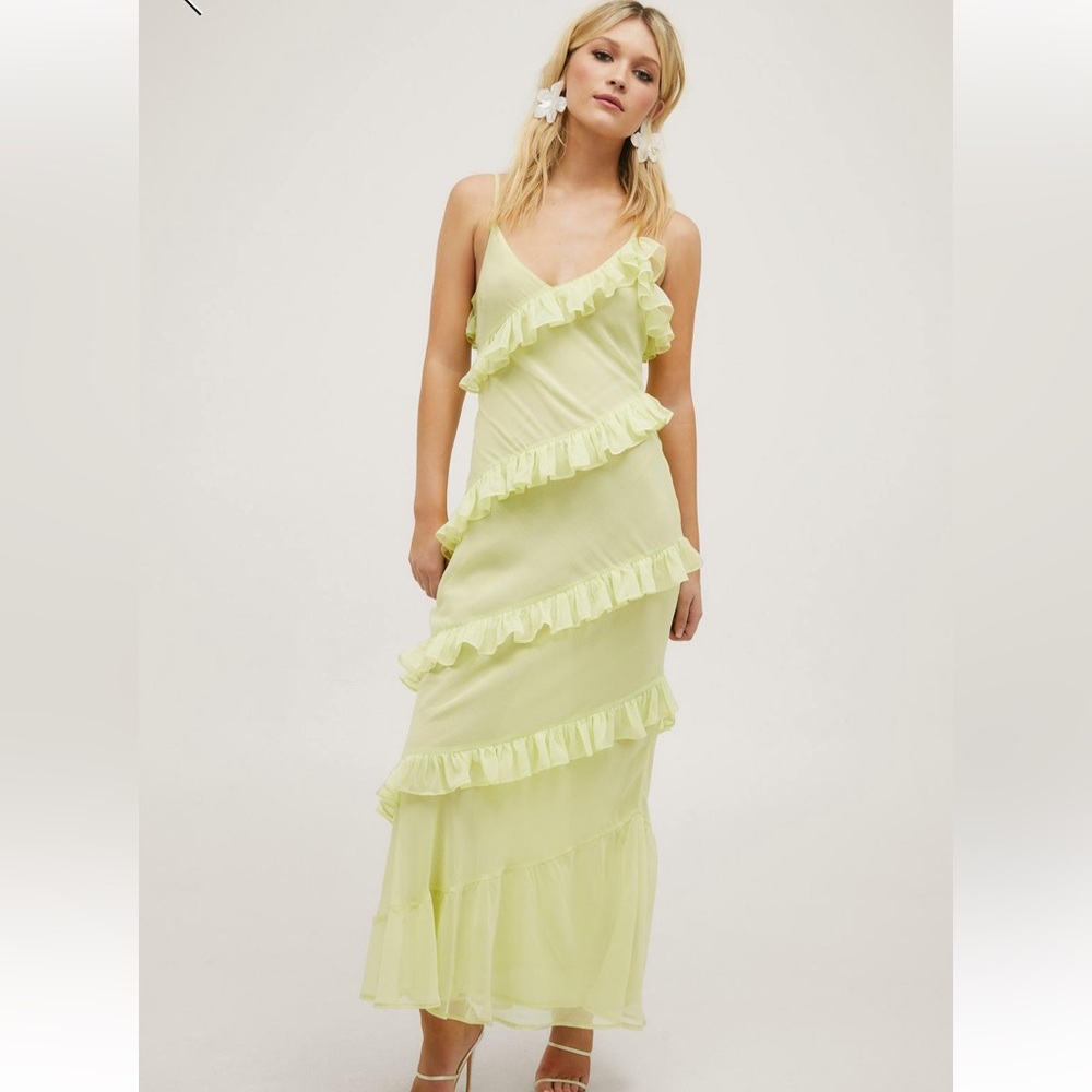 Nasty Gal lime green ruffled maxi dress